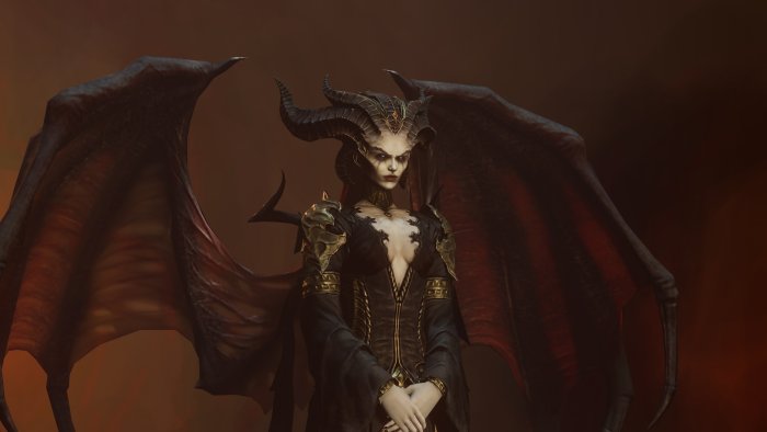 Lilith from Diablo IV with Outstretched Wings