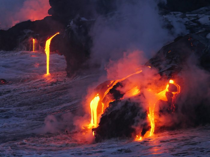 Lava from Kilauea flowing into the ocean