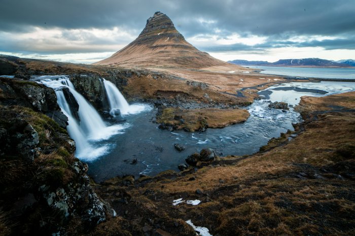 Kirkjufellsfoss Waterfall and Kirkjufell Mountain in Iceland