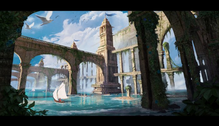 Ancient Overgrown Stone Ruins Over Turquoise Sea