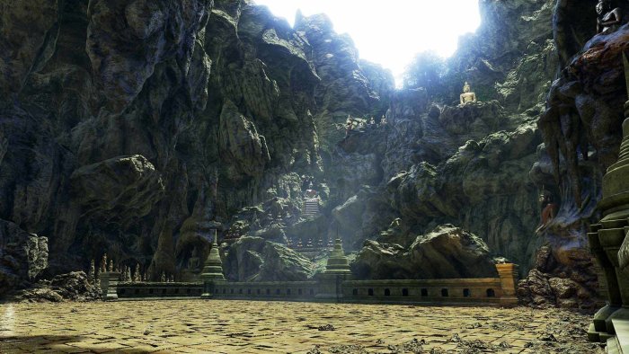 Buddhist Temple Statues in a Rocky Cavern