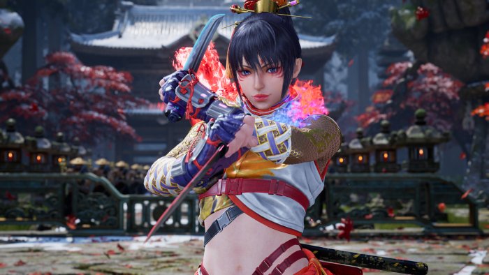 Kunimitsu II from Tekken 7 holding a dagger