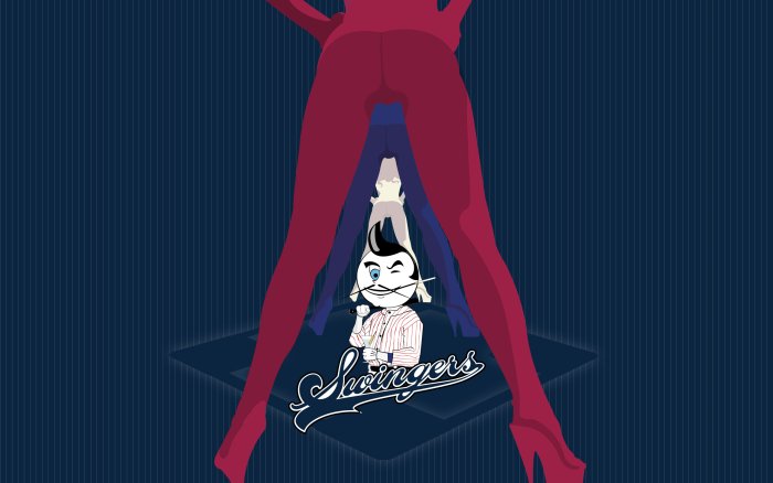 Swingers Retro Baseball Mascot and Layered Legs Illustration