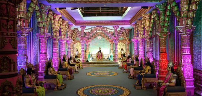 Ornate Hall with Statues of Hindu Deities