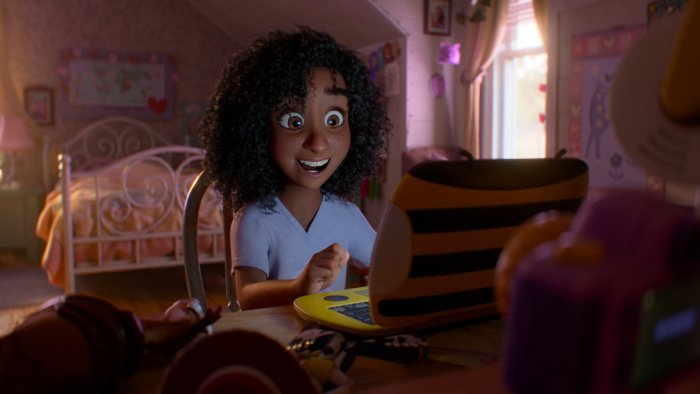 Bonnie looking at a laptop in Toy Story 5