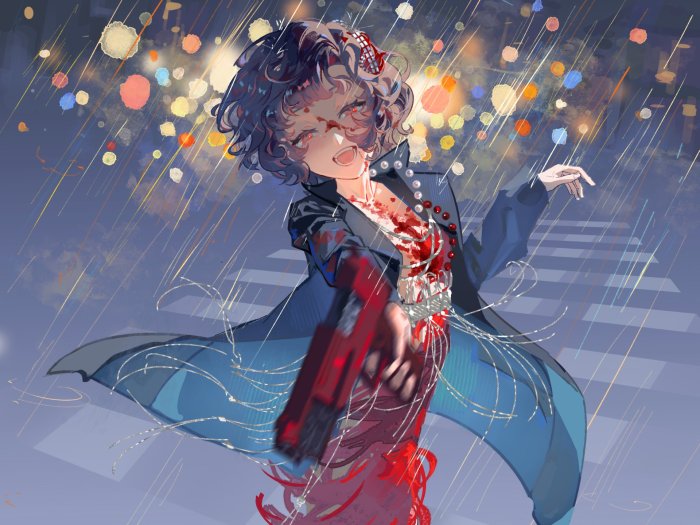 Schneider from Reverse 1999 Holding a Gun in the Rain