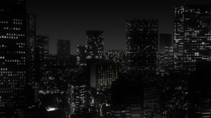 Dark Monochrome City Skyline at Night