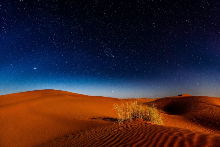 Starry Night Sky Over Sahara Desert Dunes
