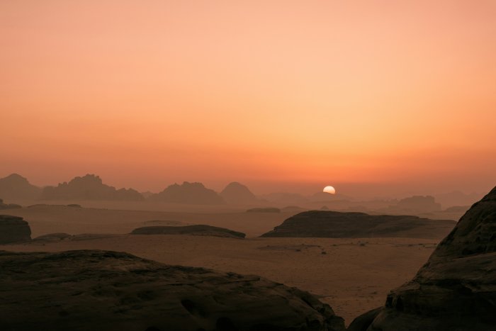 Sunset over the Hisma Desert in Saudi Arabia