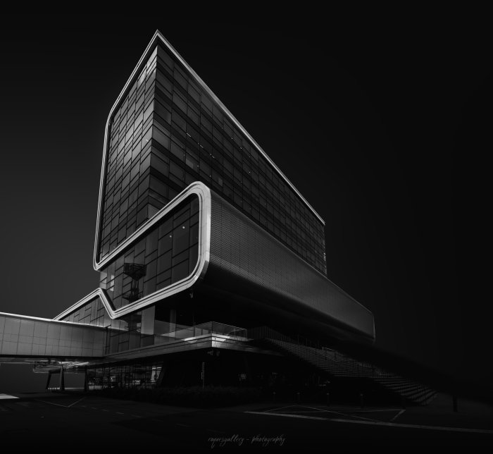 Futuristic Modern Building in Black and White