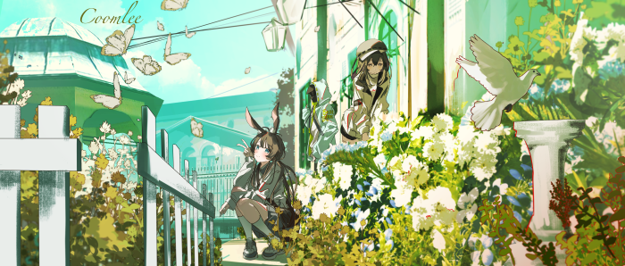 Amiya and Doctor from Arknights in a Garden