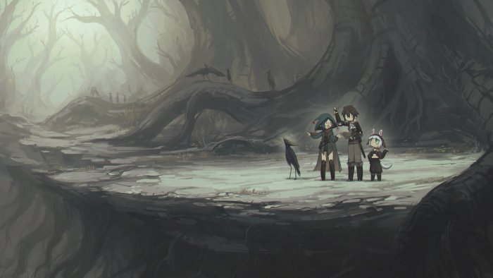 Fantasy adventurers exploring a dark misty forest by Porforever