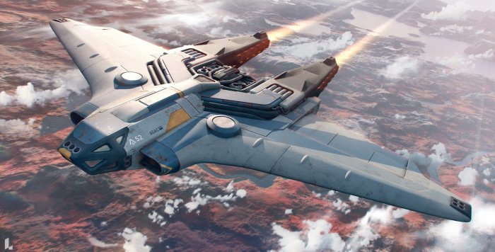 AGAC A52 Sci-Fi Jet Flying Over Planet