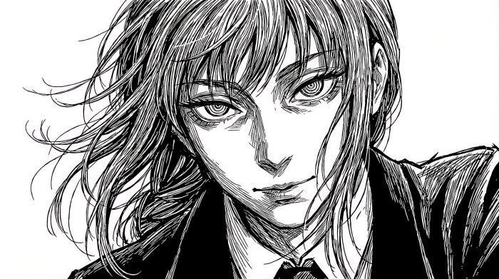 Makima from Chainsaw Man Black and White Manga Illustration