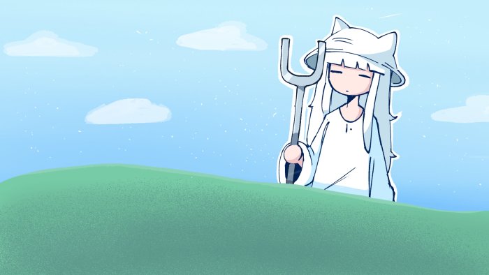 Anime girl with cat ear hat holding a tuning fork