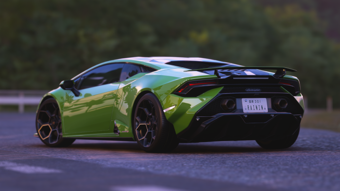 Green Lamborghini Huracan Tecnica on a Road