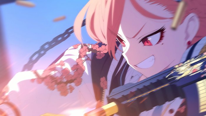 Neru Mikamo Firing a Gun from Blue Archive