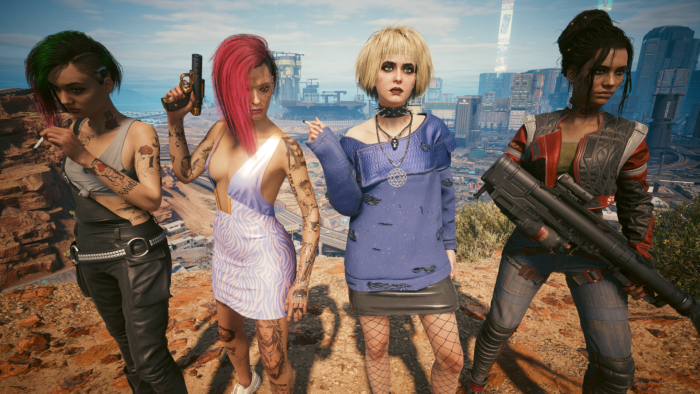 Judy, V, Misty, and Panam in Cyberpunk 2077