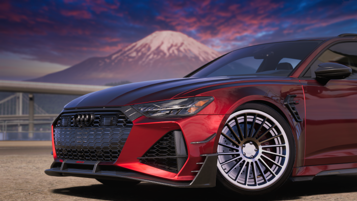Red Audi RS6 Avant with Mount Fuji Background