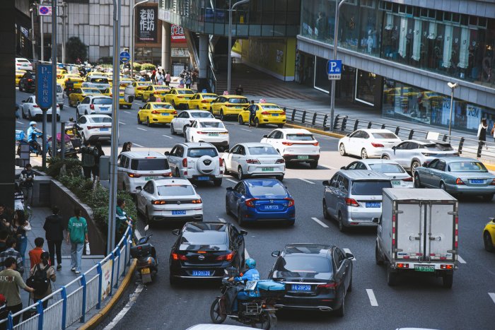 Heavy traffic on a busy city street