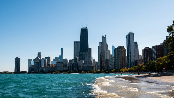 Chicago Skyline and Lake Michigan from Oak Street Beach
