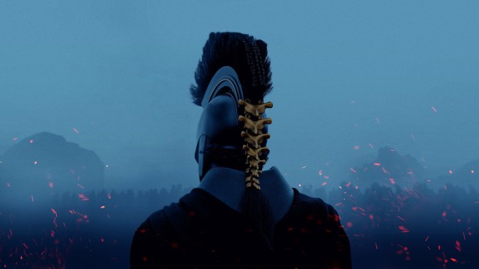 Warrior in helmet from The Odyssey movie