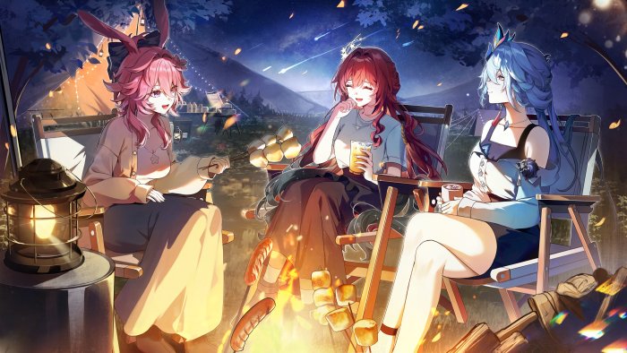 SAKURA, Eden, and Griseo Camping in Honkai Impact 3rd