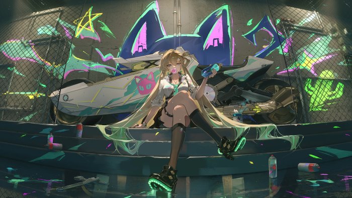 Lynae from Wuthering Waves with Futuristic Motorcycle