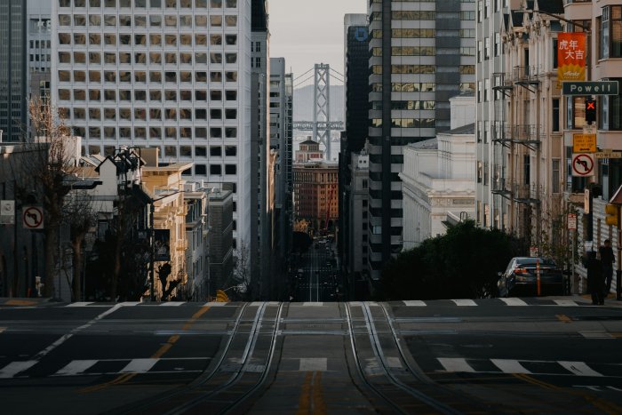 San Francisco Street View Looking Towards Bay Bridge