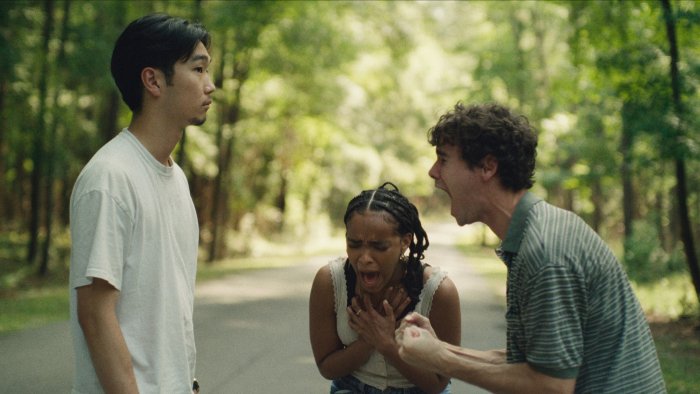 A dramatic confrontation scene from the movie It Ends