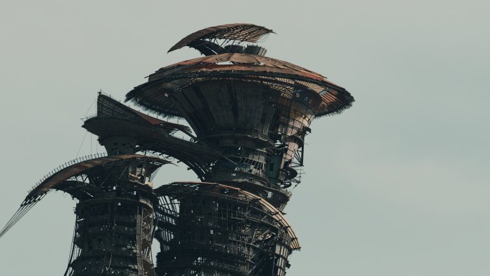 Futuristic Weathered Megastructure Under a Gray Sky