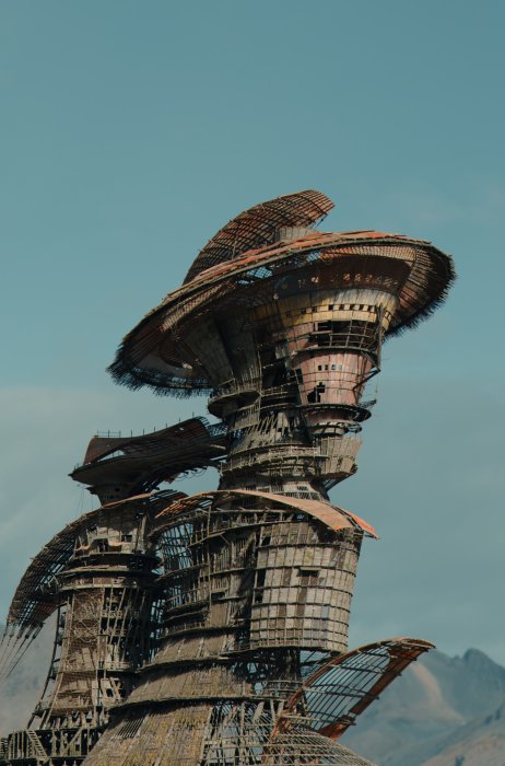 Towering Wooden Colossus with a Wide Brimmed Hat