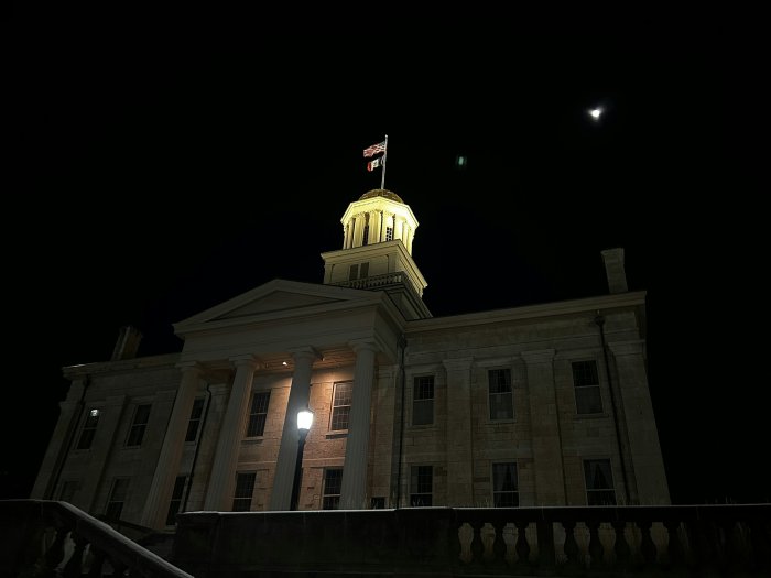 The Old Capitol Building in Iowa City at Night