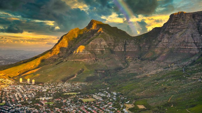 Devil's Peak Mountain with Rainbow in Cape Town