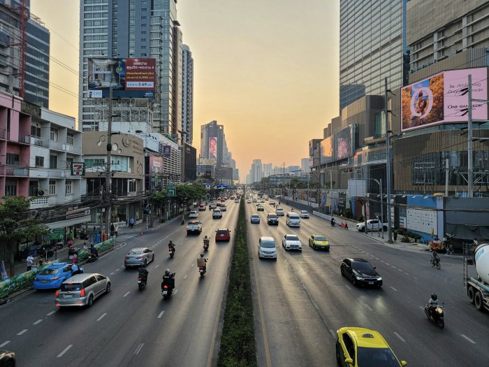 Sunset Traffic on Rama IV Road in Bangkok