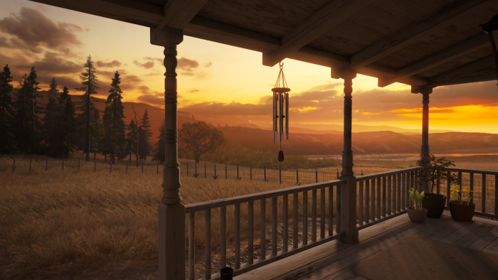 Beecher's Hope Porch at Sunset in Red Dead Redemption 2