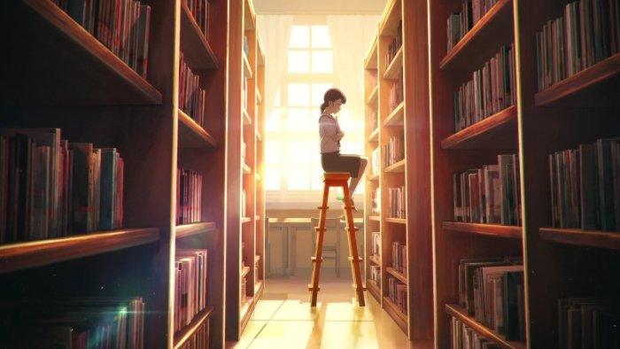 Sori Lee on a ladder in a library from Your Letter