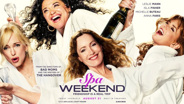 Spa Weekend movie poster featuring the main cast in robes
