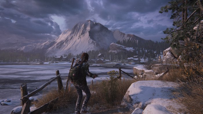 Ellie in a snowy landscape from The Last of Us