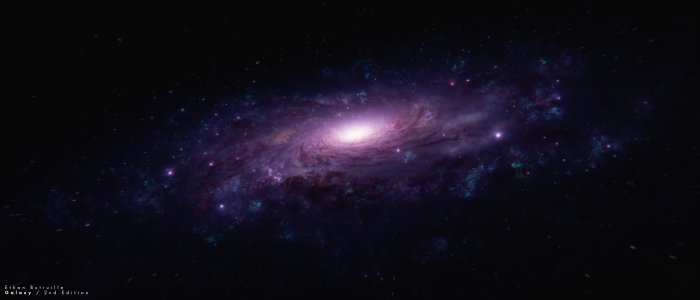 Spiral Galaxy with Bright Core and Purple Dust Clouds