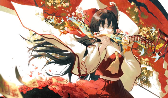 Reimu Hakurei from Touhou Project with Autumn Leaves