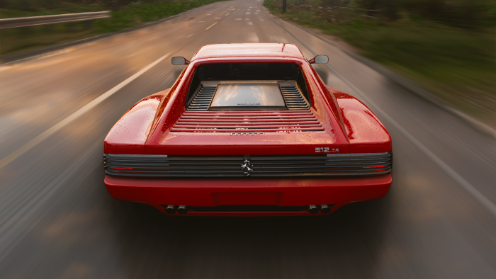 Rear View of a Red Ferrari 512 TR