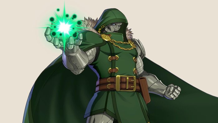 Doctor Doom from Marvel Comics holding green energy