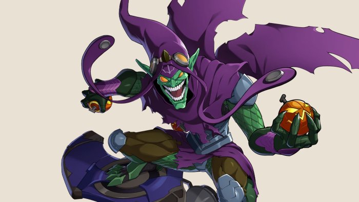 Green Goblin from Marvel Comics holding pumpkin bombs
