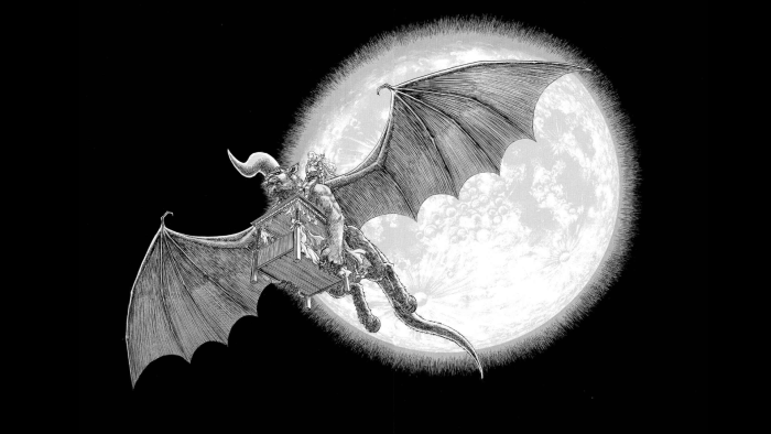 Griffith and Nosferatu Zodd Flying in Berserk