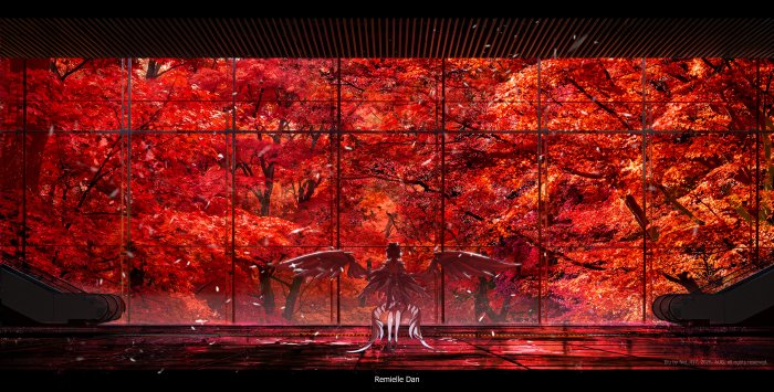 Remielle Dan Standing Before Red Autumn Forest