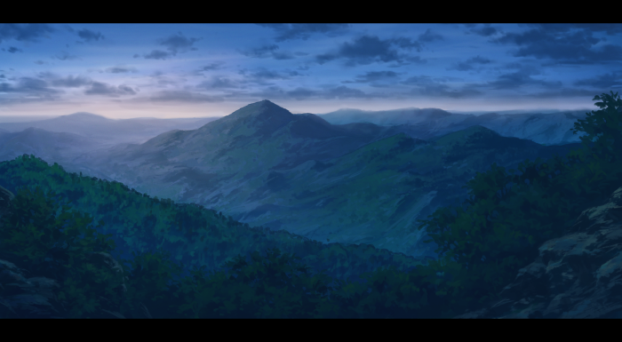 Anime Style Mountain Landscape at Twilight