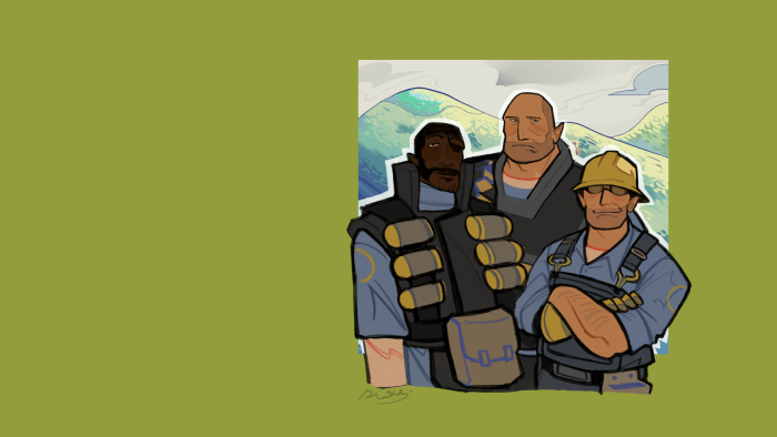 Demoman, Heavy, and Engineer from Team Fortress 2