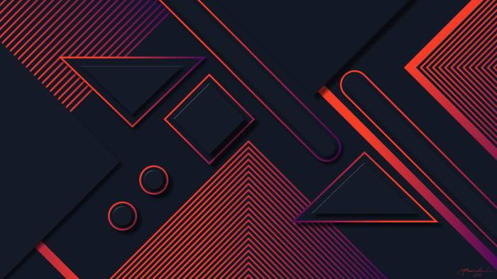 Dark Geometric Abstract Art with Orange and Purple Accents