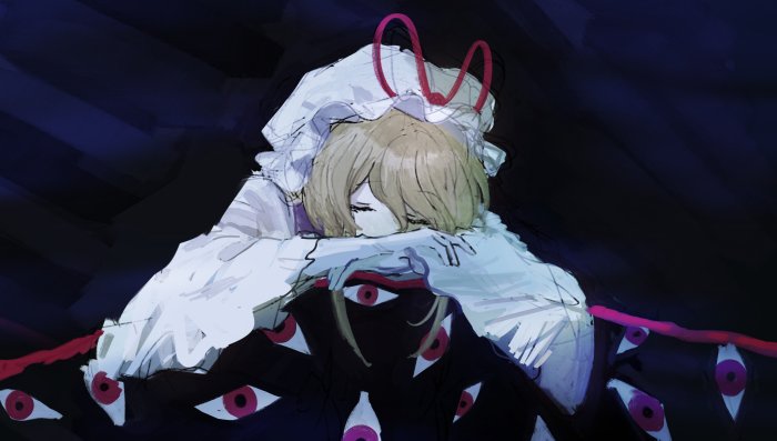 Yukari Yakumo from Touhou Project resting on gaps